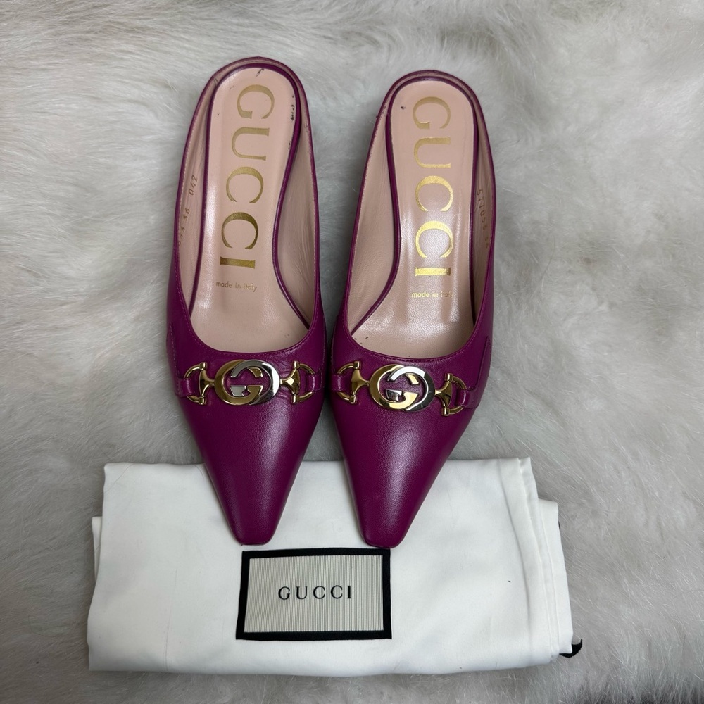 Gucci Zumi Mauve Pointed Toe Kitten Heel Mules 36 - Picture 10 of 13